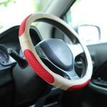Red and beige steering grip cover