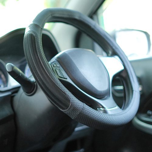 black grip steering cover